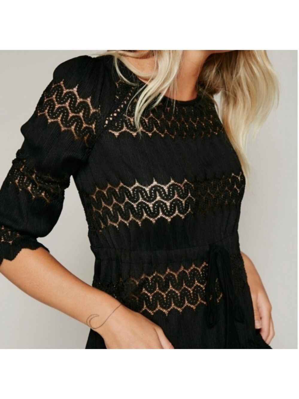 Free People Black lace Fire Island Top, size XS